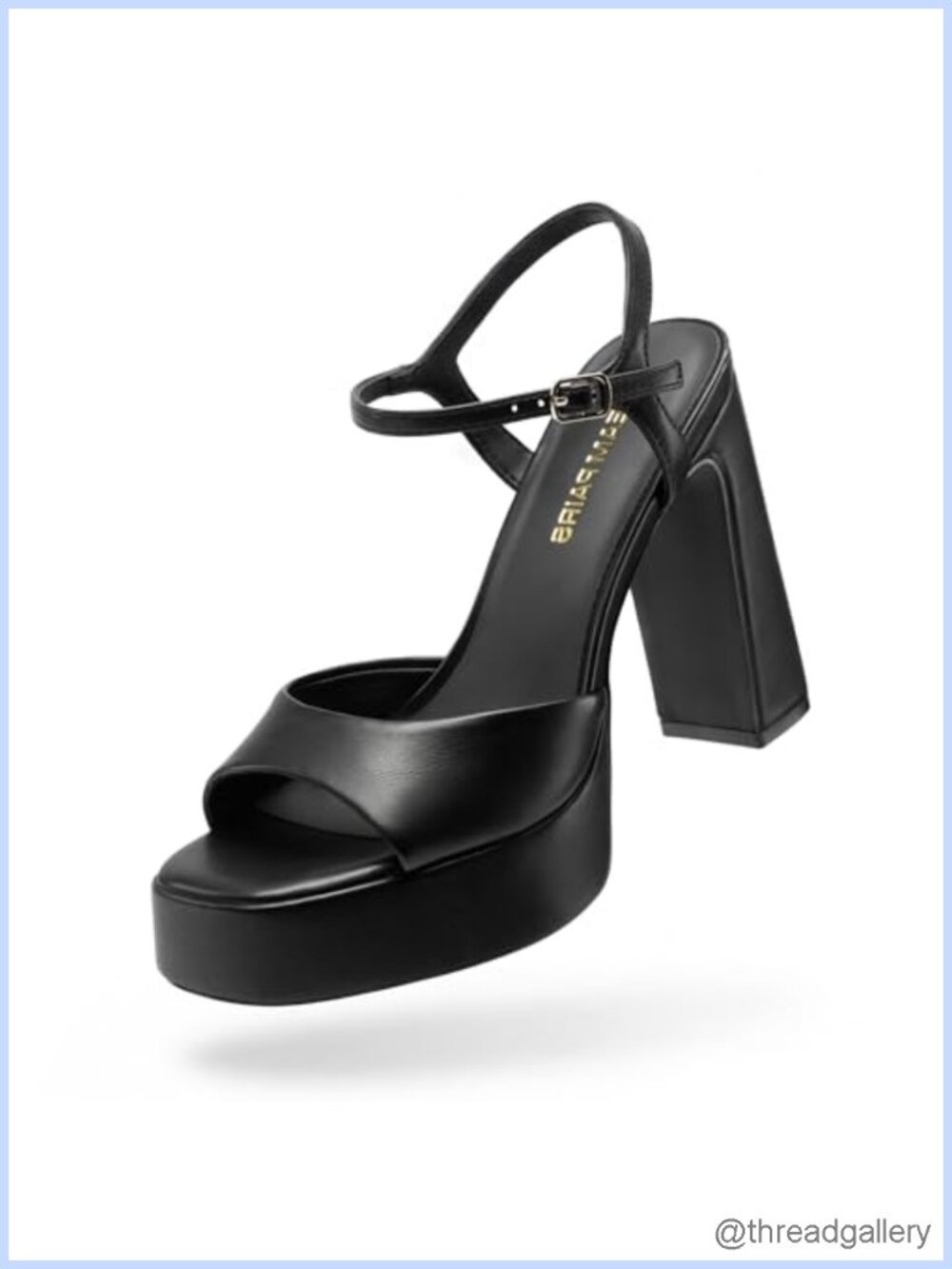 Platform High Heels Square Toe Block Heel Ankle Strap Faux Leather